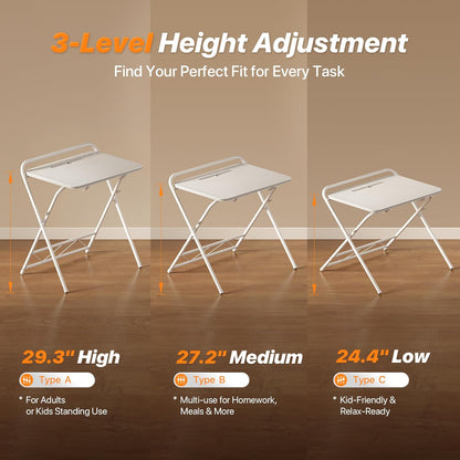 Folding Desk with Adjustable Height and Tablet Slot, 24-Inch Space-Saving Computer Desk for Home Office, Bedroom, and Study, White
