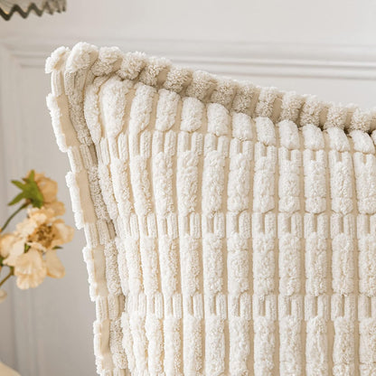 Cream White Corduroy Decorative Throw Pillow Covers Pack of 2 Soft Striped Pillows Pillowcases with Broad Edge Modern Winter Cute Boho Home Decor for Couch Sofa Bed 18X18 Inch