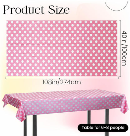 Set of 2 Pink Polka Dot Rectangle Tablecloths - 54"x72" Decorative and Stain-Resistant Table Covers for Dining, Buffets, Weddings, Camping, and Parties