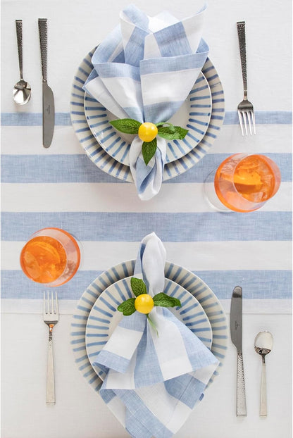 Linen Table Runner 36 Inches - Cabana Stripe 100% Pure Linen Sky Blue and White Table Runner 14 X 36 Inch Ideal for Dresser and Coffee Tables - Summer