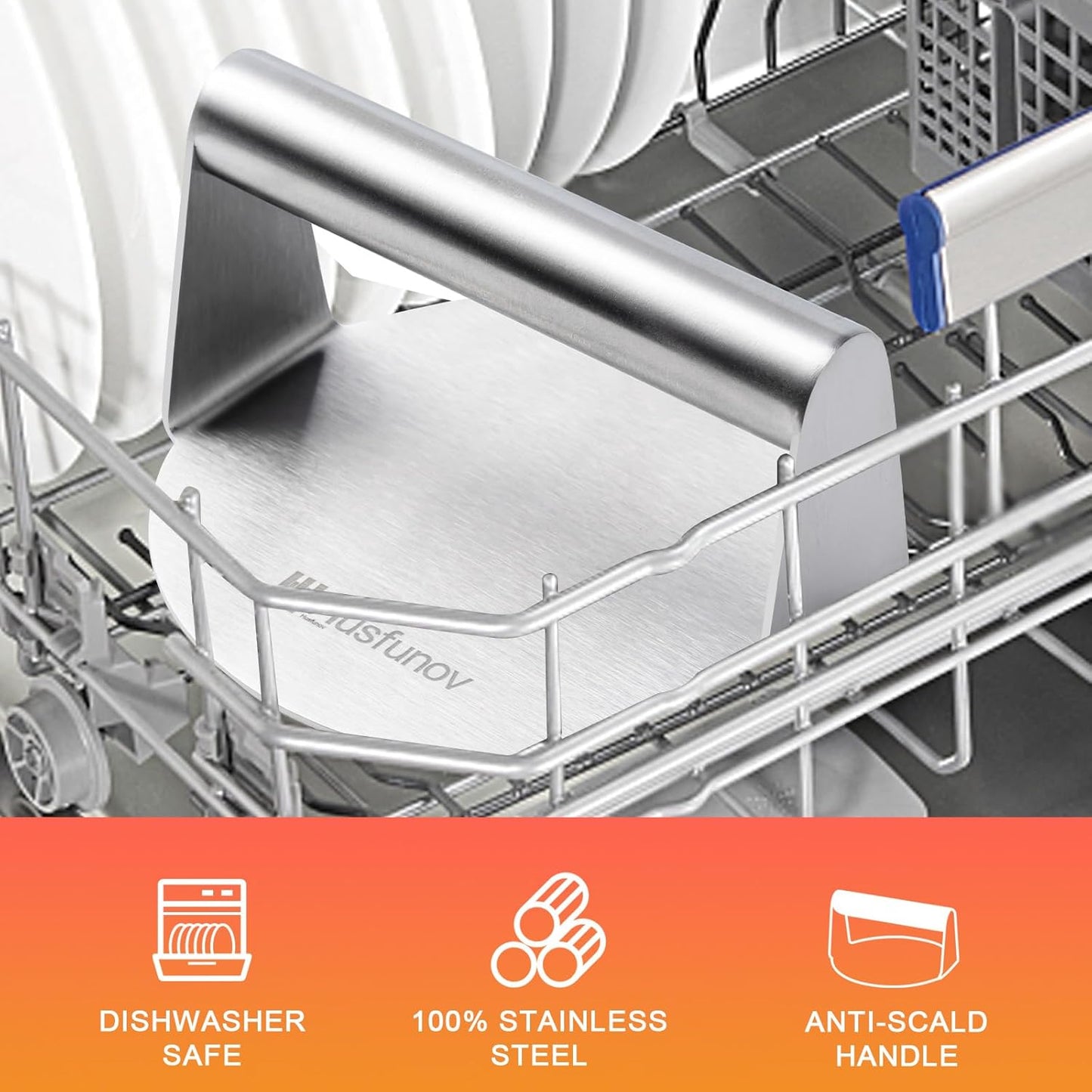 Stainless Steel Burger Press, 5.5 Inch round Smasher,Non-Stick Smooth Hamburger Press,Flat Bottom without Ridges, for Cooking Burgers, Bacon, Ground Beef, Meats, Sausage and so On