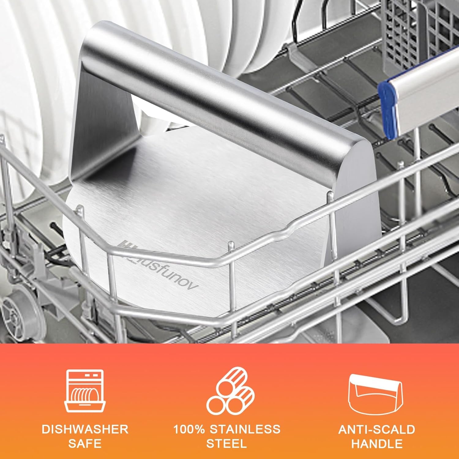 Stainless Steel Burger Press, 5.5 Inch round Smasher,Non-Stick Smooth Hamburger Press,Flat Bottom without Ridges, for Cooking Burgers, Bacon, Ground Beef, Meats, Sausage and so On