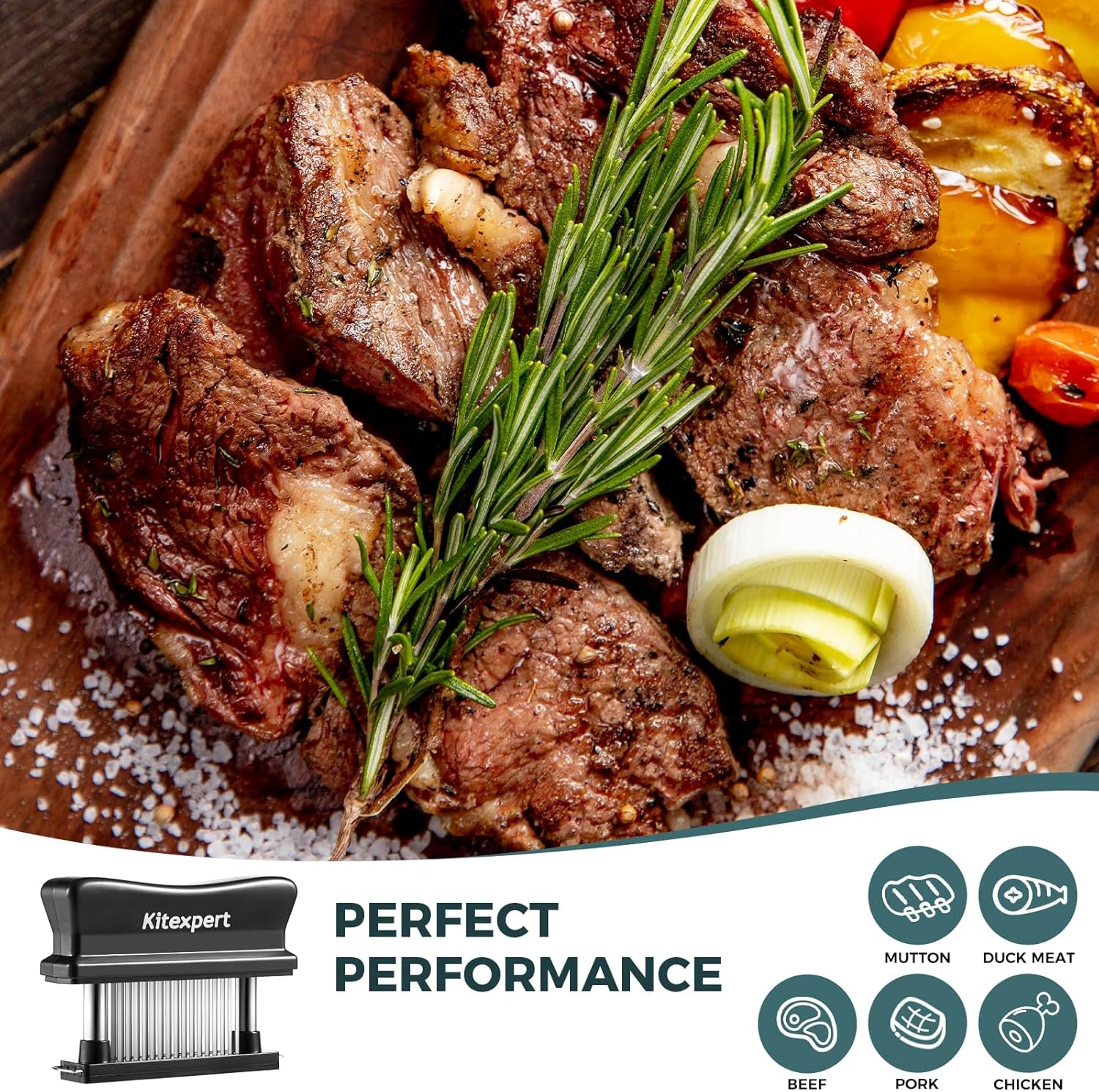 Meat Tenderizer 48 Ultra Sharp Blades Meat Tenderizer Tool with Stainless Steel Needle, Detachable Base for Easy Cleaning, Heavy Duty Tenderizer for Chicken, Steak