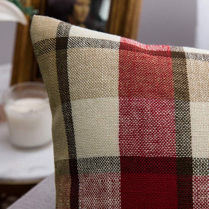 Pack of 2 Christmas Decorative Pillow Covers Check Buffalo Plaids Pillowcase Tartan Linen Rustic Farmhouse Square for Bench Sofa Couch Car Bedroom Red and Tan 18X18 Inch
