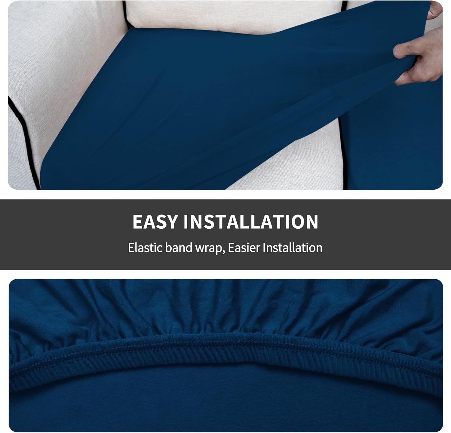 Fleece Chair Sofa Seat Cushion Slipcovers Soft Couch Cushion Cover Stretch Furniture Protector for Kids, Pets (2-Piece Loveseat Cushion, Navy)