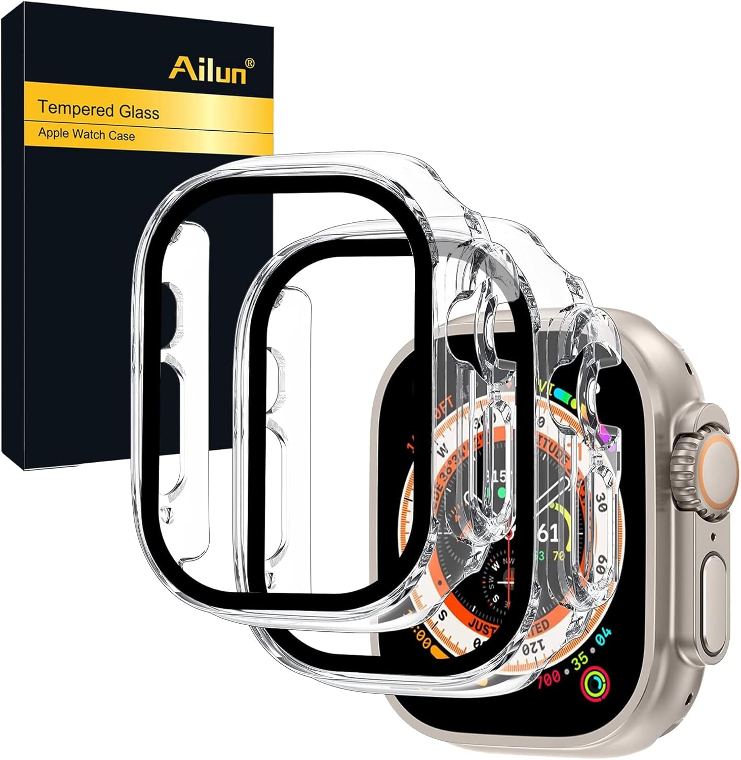 for Apple Watch Ultra 2/Ultra Screen Protector [49Mm],Hard PC Case[2 Pack][Clear], Apple Watch Series 9 & 8 & 7 Screen Protector [45Mm],Hard PC Case [2 Pack][Black]