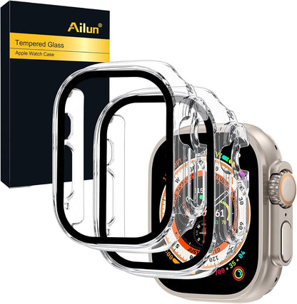 for Apple Watch Ultra 2/Ultra Screen Protector [49Mm],Hard PC Case[2 Pack][Clear], Apple Watch Series 9 & 8 & 7 Screen Protector [45Mm],Hard PC Case [2 Pack][Black]