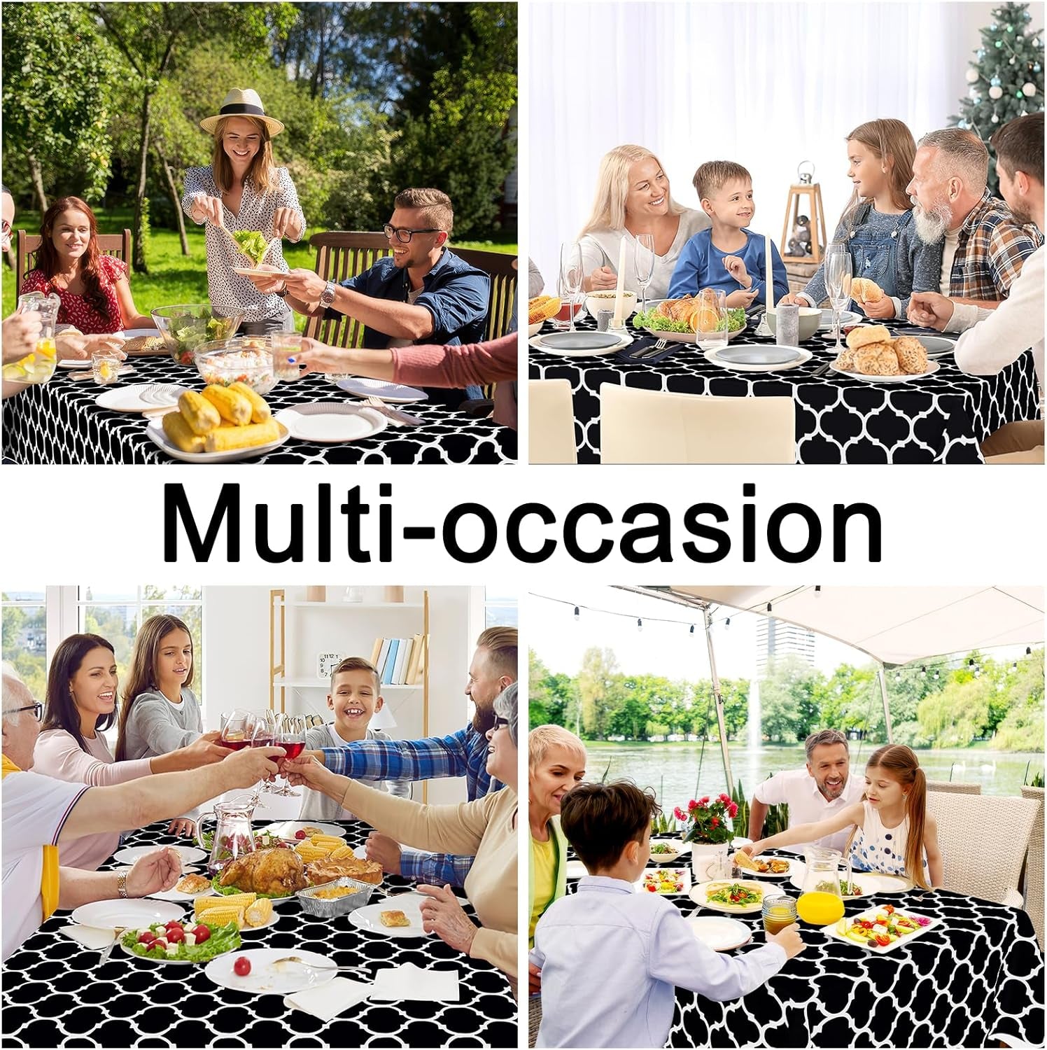 Rectangular Waterproof Vinyl Tablecloth with Flannel Backing, Wipeable and Spillproof for Indoor and Outdoor Use (60" x 84", Black)