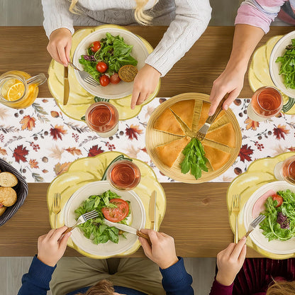 Fall Placemats Set of 4, Autumn Printed Pumpkin Textured Fabric Place Mats for Kitchen Dining Table,Thanksgiving Harvest Halloween Holiday Decor Placemat, Water-Proof, Washable, Each 13" X 15"