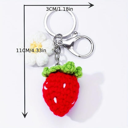 Strawberry Crochet Keychain Cute Handmade Plush Strawberry Charm Chain for Purse Bag Backpack Decoration