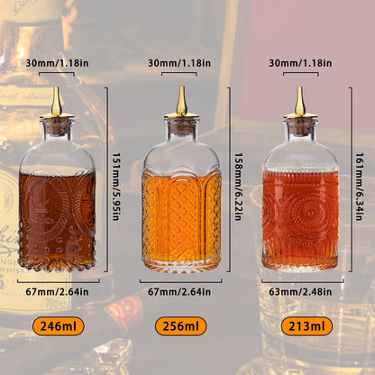 Bitters Bottle Set of 3,Glass Bottles with Dash Top Cocktail Accessories for Drinks,Glass Syrup Dispenser for Coffee Bar