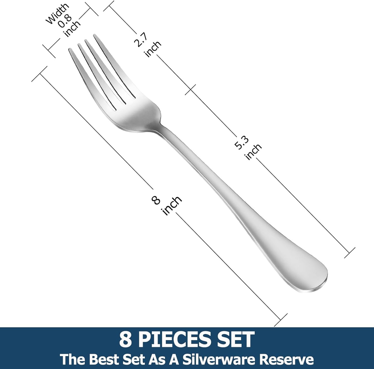 8 Pieces Dinner Forks Set, Food-Grade Stainless Steel Forks, Silverware Forks for Home, Kitchen or Restaurant, Mirror Polished, Dishwasher Safe - 8 Inch