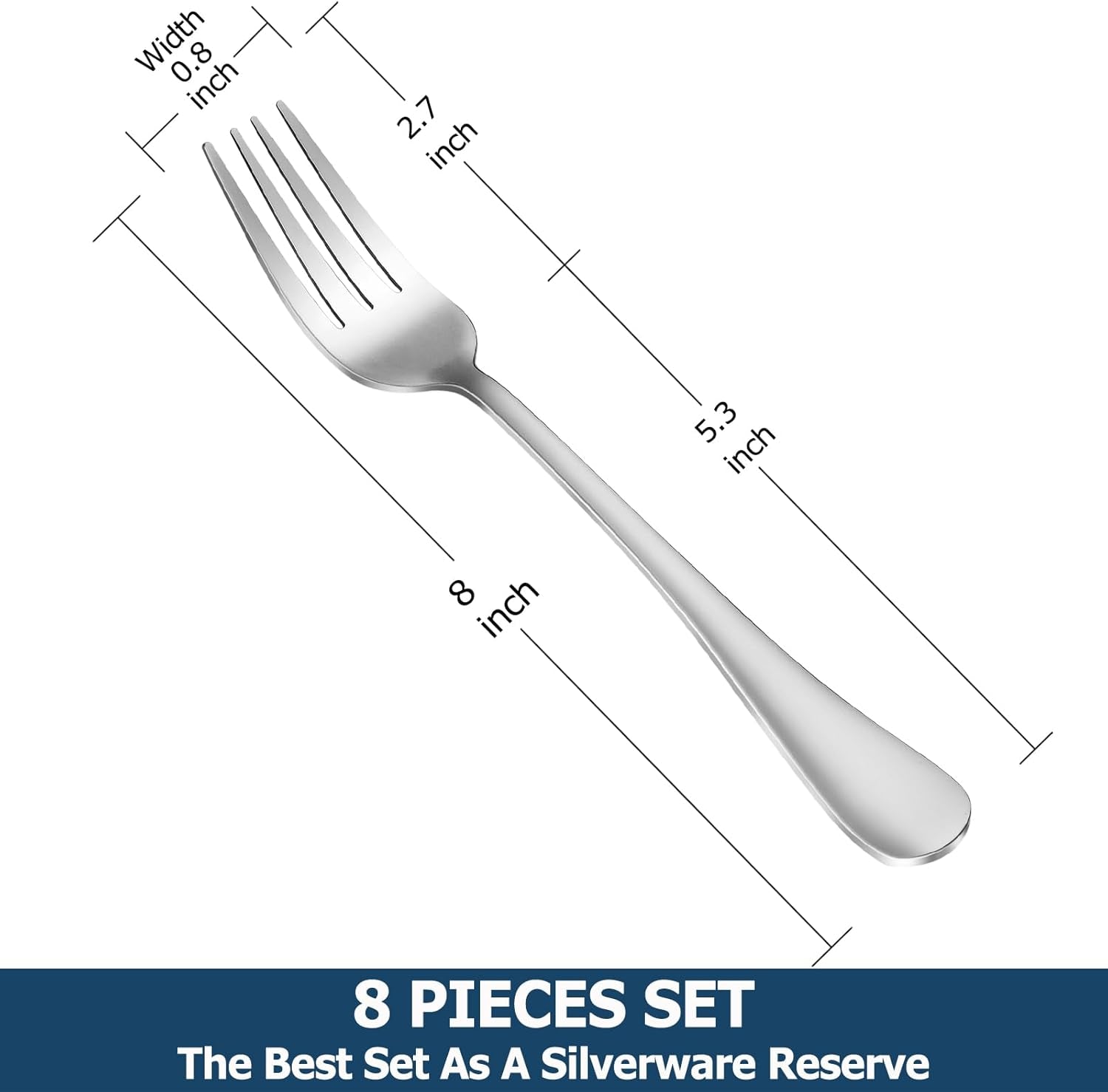 8 Pieces Dinner Forks Set, Food-Grade Stainless Steel Forks, Silverware Forks for Home, Kitchen or Restaurant, Mirror Polished, Dishwasher Safe - 8 Inch