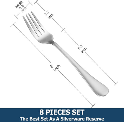 8 Pieces Dinner Forks Set, Food-Grade Stainless Steel Forks, Silverware Forks for Home, Kitchen or Restaurant, Mirror Polished, Dishwasher Safe - 8 Inch