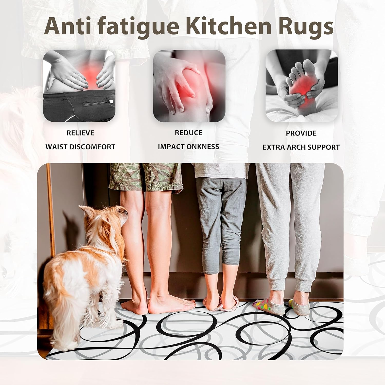 Kitchen Mats Cushioned anti Fatigue Kitchen Rugs Sets of 2 Black White Grey Memory Foam Padded Kitchen Floor Mat Non Slip Waterproof Comfort Standing Mats for Sink Laundry Office