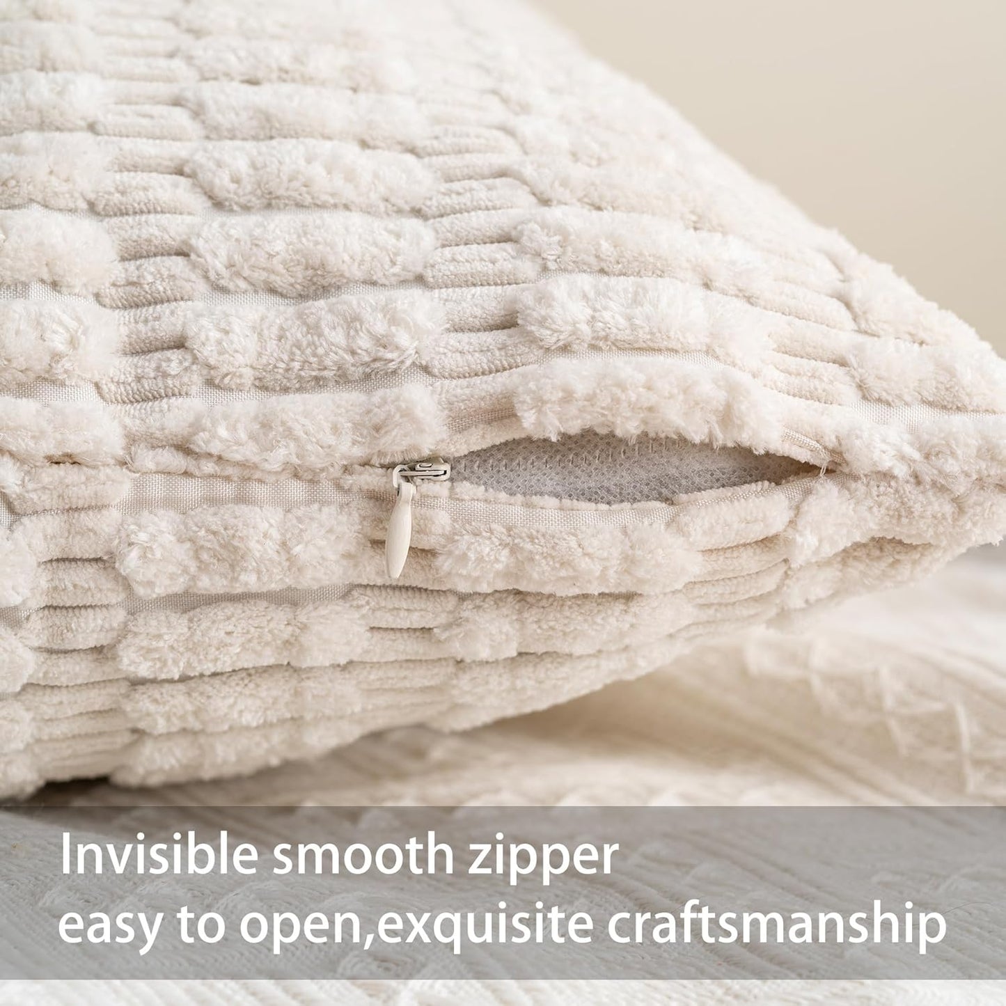 Pack of 2 Corduroy Decorative Throw Pillow Covers 18X18 Inch Soft Striped Pillow Covers Modern Farmhouse Home Decor for Sofa Living Room Couch Bed(Cream White)