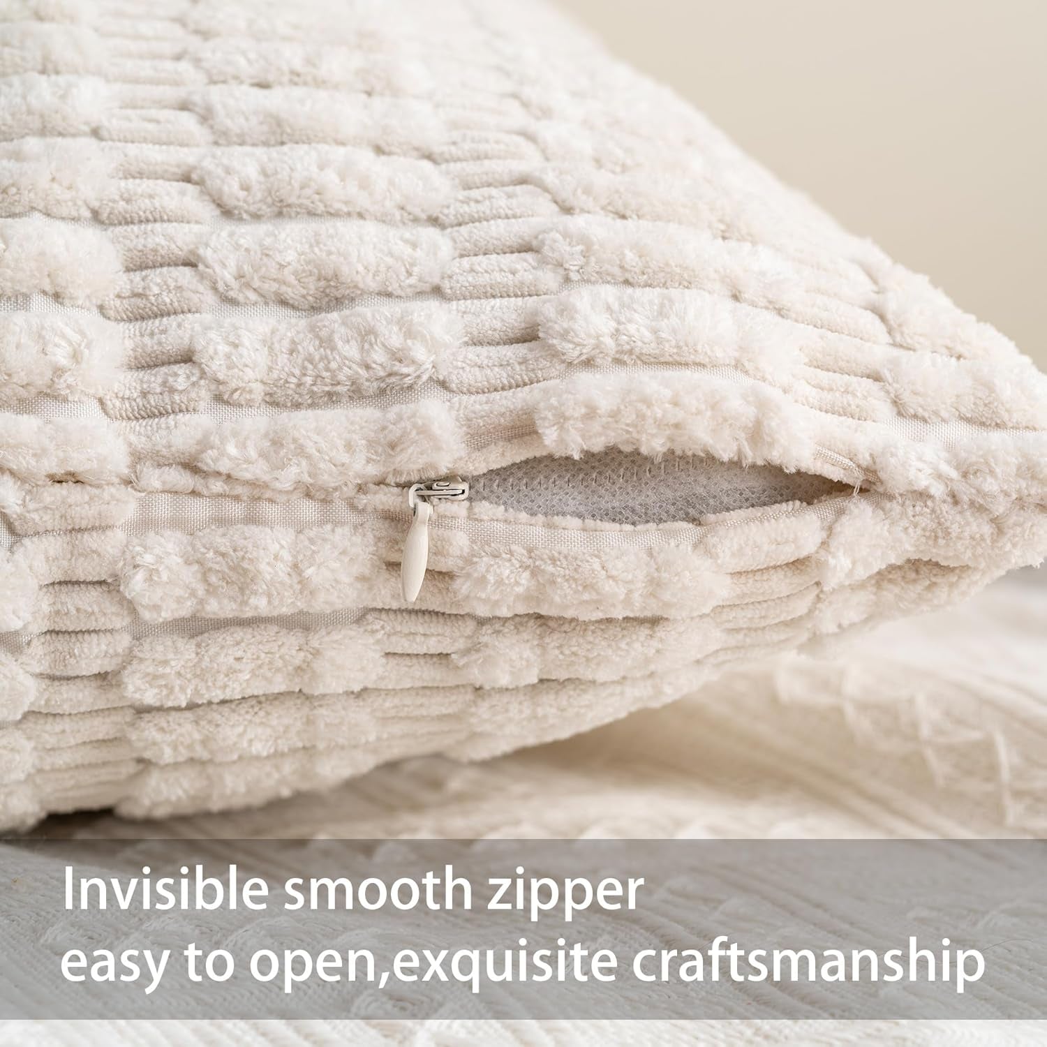 Pack of 2 Corduroy Decorative Throw Pillow Covers 18X18 Inch Soft Striped Pillow Covers Modern Farmhouse Home Decor for Sofa Living Room Couch Bed(Cream White)