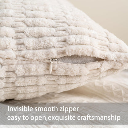 Pack of 2 Corduroy Decorative Throw Pillow Covers 18X18 Inch Soft Striped Pillow Covers Modern Farmhouse Home Decor for Sofa Living Room Couch Bed(Cream White)