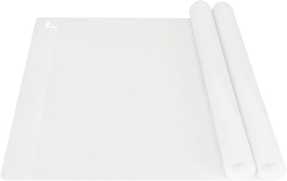 Thick Silicone Counter Mat Large Set of 2, Heat Resistant Pad for Kitchen Table/Countertop Protector/Non Stick Pastry Baking Placemats, Silicone Mat for Crafts Kids (20×28, Translucent)