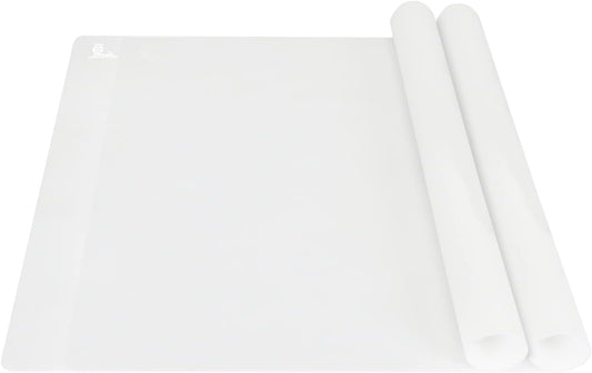 Thick Silicone Counter Mat Large Set of 2, Heat Resistant Pad for Kitchen Table/Countertop Protector/Non Stick Pastry Baking Placemats, Silicone Mat for Crafts Kids (20×28, Translucent)