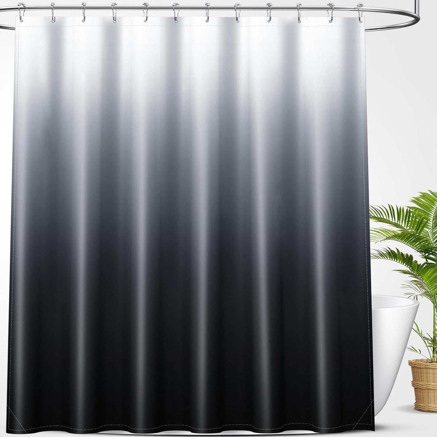 Ombre Bath Rug and Shower Curtain, Bath Rug Size 30X20 in Grey and Shower Curtain 72X72 in Black Grey, 2 Item Bundle