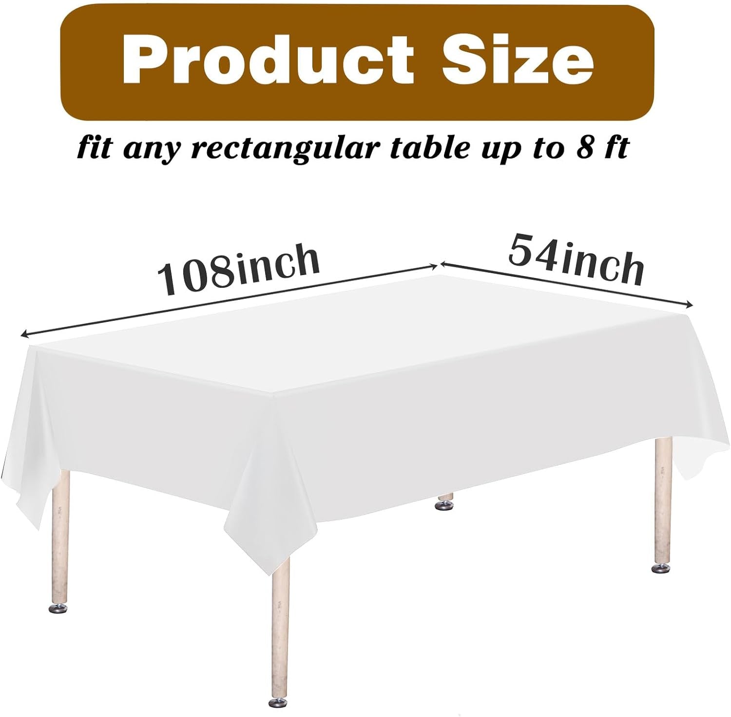 2PCS White Plastic Tablecloths 54 X 108 Inch, Disposable Table Cloths Rectangle Party Table Covers