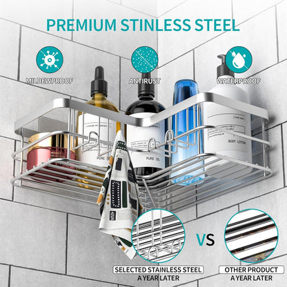 Shower Caddy 2-Pack, No Drilling Shower Organizer Corner Shelf for Bathroom Tub, Stainless Steel Shower Caddy Corner Shelf for Bathroom Kitchen(Silver)