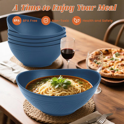 Wheat Straw Oval Serving Bowls, 9.6 Inches, Set of 4 - Dark Blue, 60 OZ Capacity, Microwave and Dishwasher Safe, Perfect for Salads, Popcorn, and Events