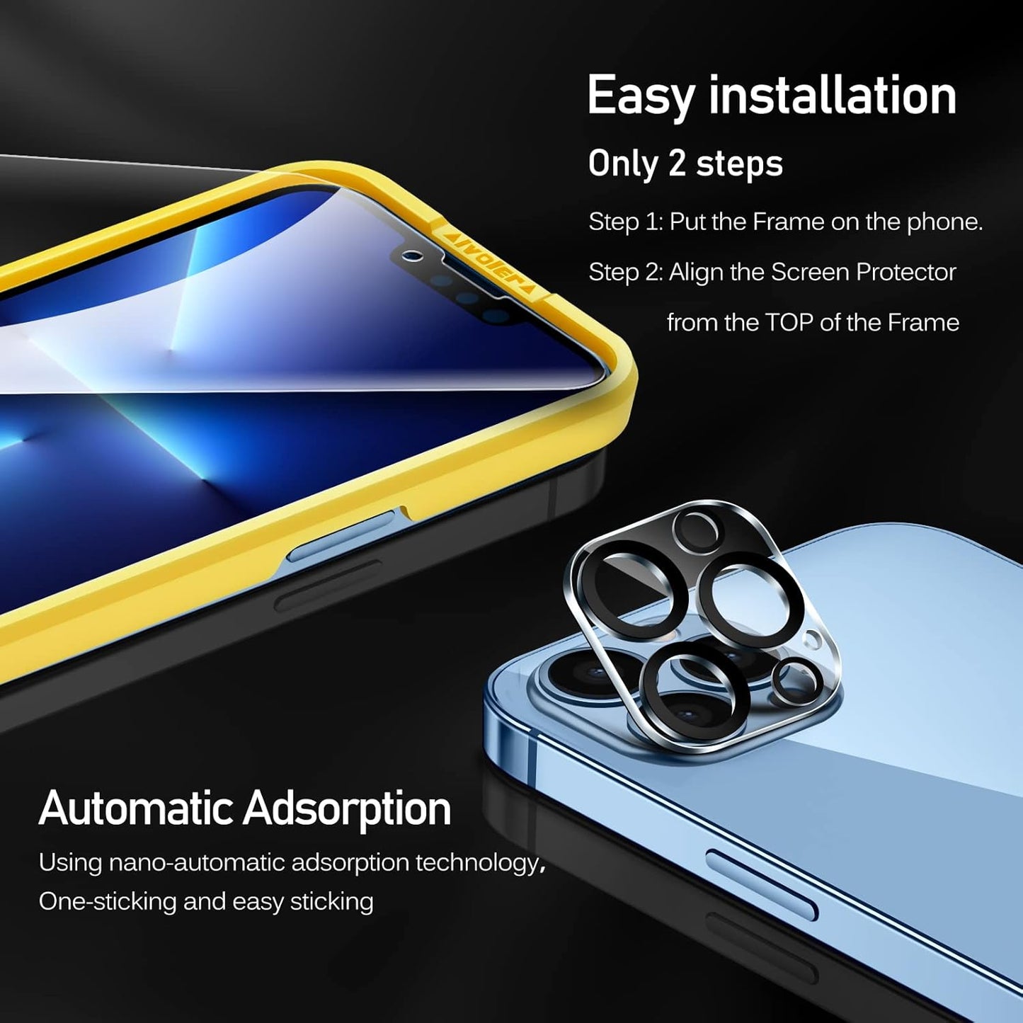 [4+2Pack]Screen Protector Compatible with Iphone 13 Pro Max 6.7‘’[4 Pack]With [2 Pack] Camera Lens Protector, HD Tempered Glass Film with Align Frame, 9H Hardness, Bubble Free,Scratch Resistant
