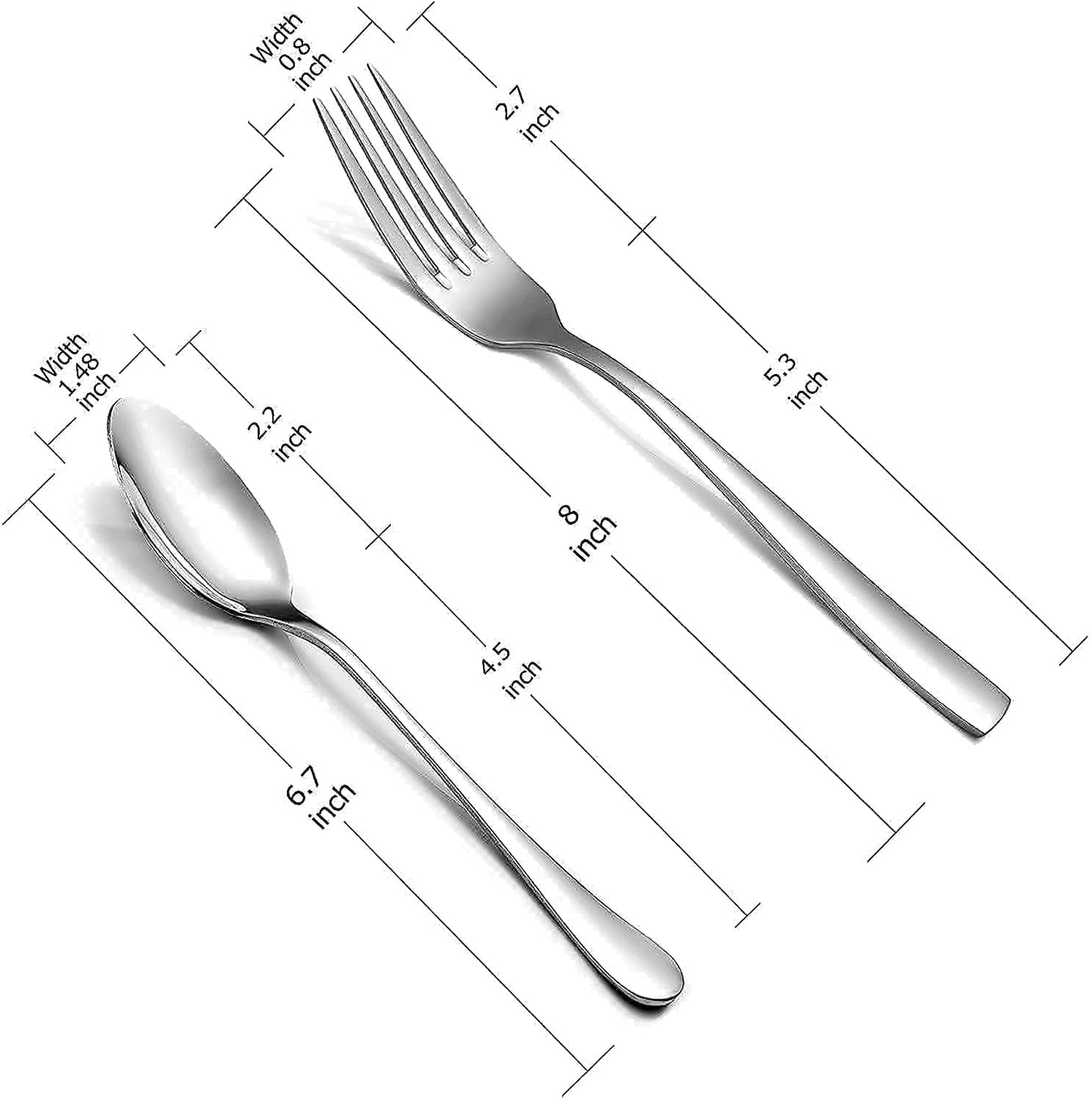 Dinner Forks and Teaspoons Bundle,16 Pcs 8" Food Grade Stainless Steel Silverware Forks & 16 Pcs 6.7" Stainless Steel Spoons,Mirror Finish & Dishwasher Safe,Use for Home,Kitchen or Restaurant