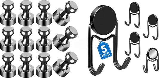 Refrigerator Magnets 12Pcs Magnet Clips Fridge Magnetic Heavy Duty Clip Whiteboard Strong Chip Cruise Cabins,  Black Magnetic Hooks, Cruise Essentials, Cruise Must Haves, 50Lbs Swivel Heavy Dut