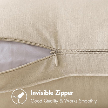 Set of 2 Beige Decorative Pillow Covers 24x24 Inches - Modern Farmhouse Linen Cushion Covers for Sofa and Living Room Decor