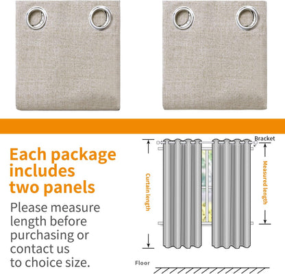 Linen Blackout Curtains 63 Inch Length for Bedroom, Grommet Thermal Insulated Black Out Window Drapes for Living Room Winter Room Darkening Blinds Privacy, 2 Panels, 52 X 63 Inch, Beige