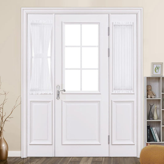 Sidelight Sheer French Door Curtains 25 X 40 Inches Light Filtering Window Treatment with Tieback - 2 Panels, White