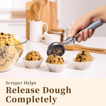 4 OZ Scoop, Ice Cream Scoop with Trigger, #8 Disher, Muffin Scoop, Large Cookie Scoops for Baking, Grey Handle, with Trigger for Portion Control