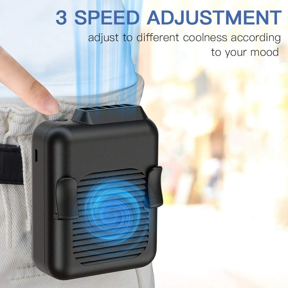 Portable Mini Waist Belt Fan Rechargeable, 23H Use Time, 5100RPM Strong Airflow with 3 Speed Levels, Hands-Free Necklace Fan for Blue Collar, Weeding, Personal under Shirt Cooling for Outdoor
