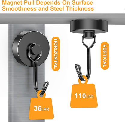 Heavy-Duty 4-Pack 110LBS Magnetic Hooks - Essential Cruise Cabin Accessories, Versatile Swivel Hooks for Kitchen, Garage, Classroom, and Grill
