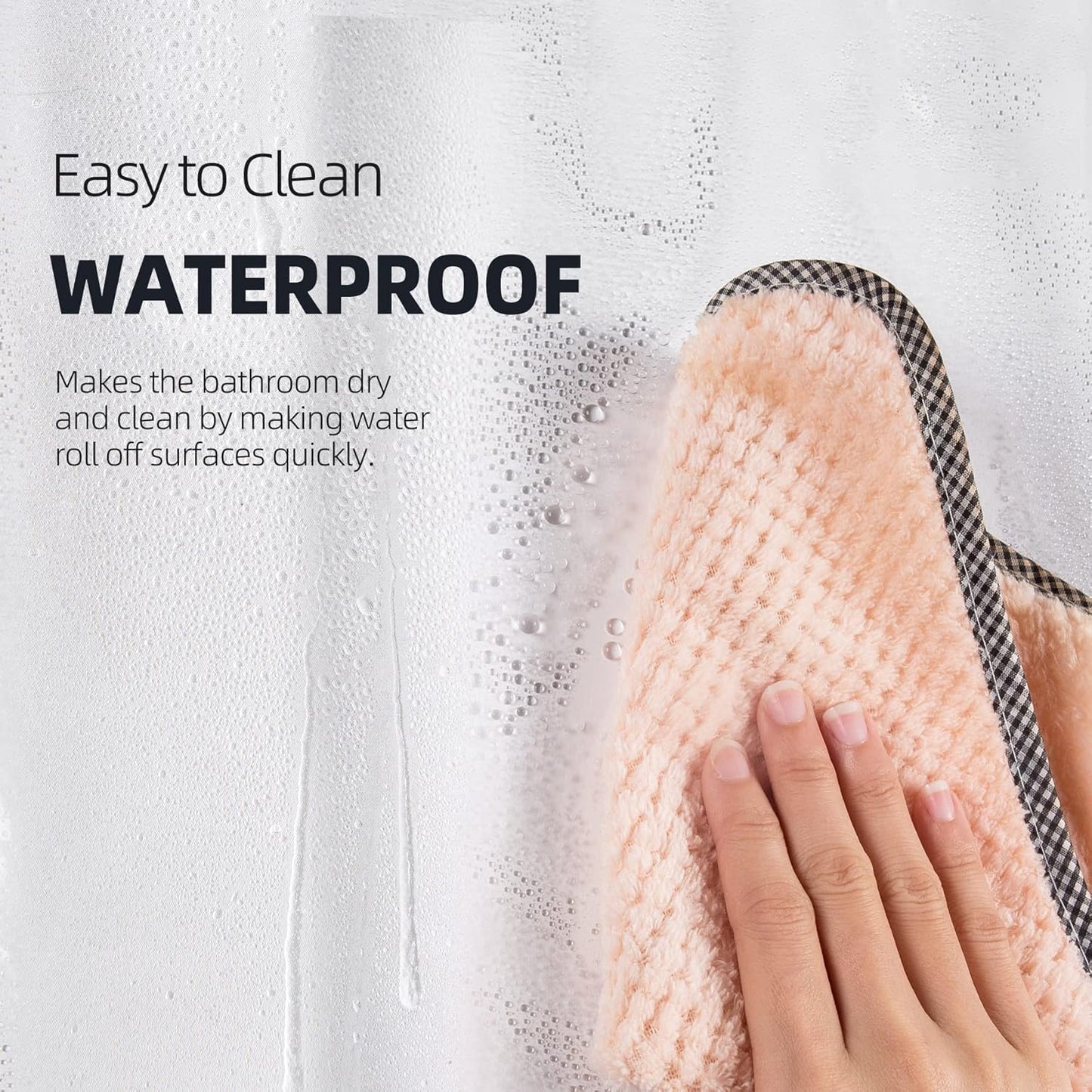Shower Curtain Hooks Rings and Waterproof Lightweight 72 X 72 Inches PEVA Shower Curtain Liner, Clear