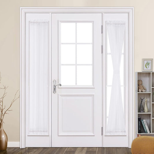 Sheer Sidelight Curtains for French Doors - Light Filtering Window Treatment, 25 x 72 Inches, White, Set of 2 Panels with Tiebacks