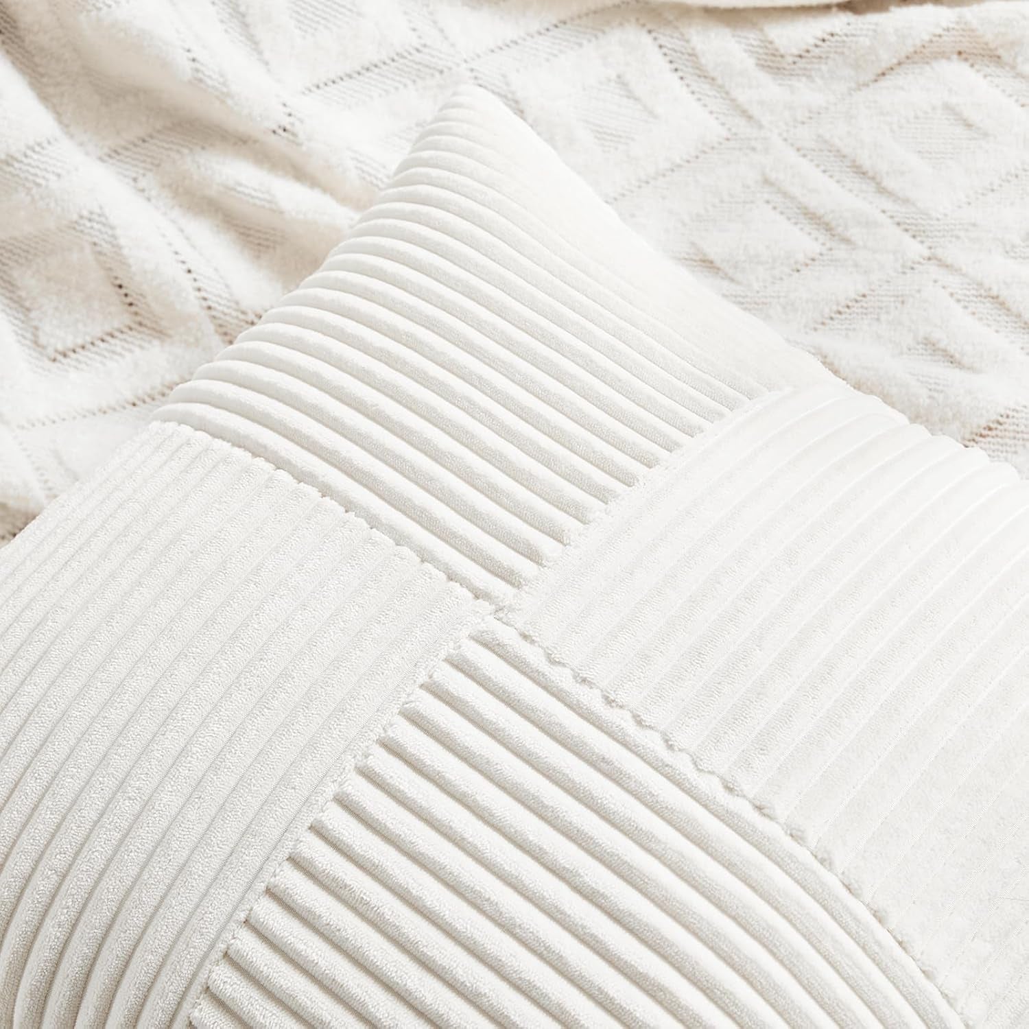 Cream White Lumbar Decorative Throw Pillow Covers 12X20 Inch for Living Room Couch Bed Sofa, Rustic Farmhouse Boho Home Decor, Soft Striped Corduroy Rectangle Accent Cushion Case 30X50 Cm