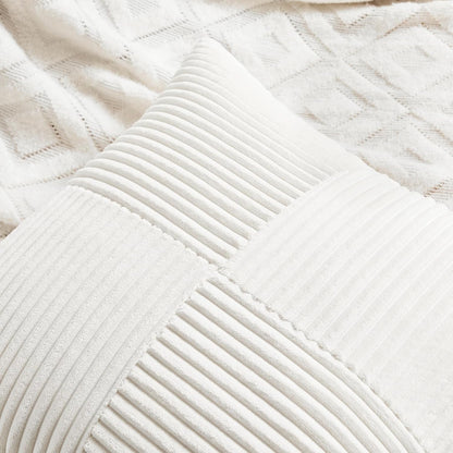 Cream White Lumbar Decorative Throw Pillow Covers 12X20 Inch for Living Room Couch Bed Sofa, Rustic Farmhouse Boho Home Decor, Soft Striped Corduroy Rectangle Accent Cushion Case 30X50 Cm