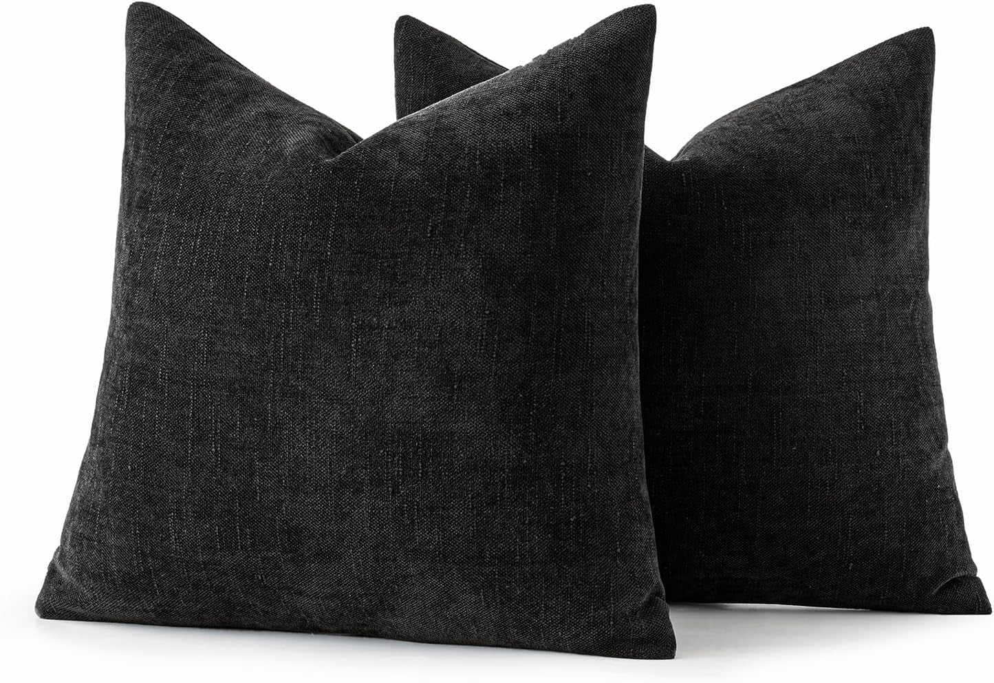 Set of 2 Chenille Decorative Throw Pillow Covers - Soft Textured Cushion Covers in Solid Black for Couch, Sofa, and Bedroom, 20x20 Inches