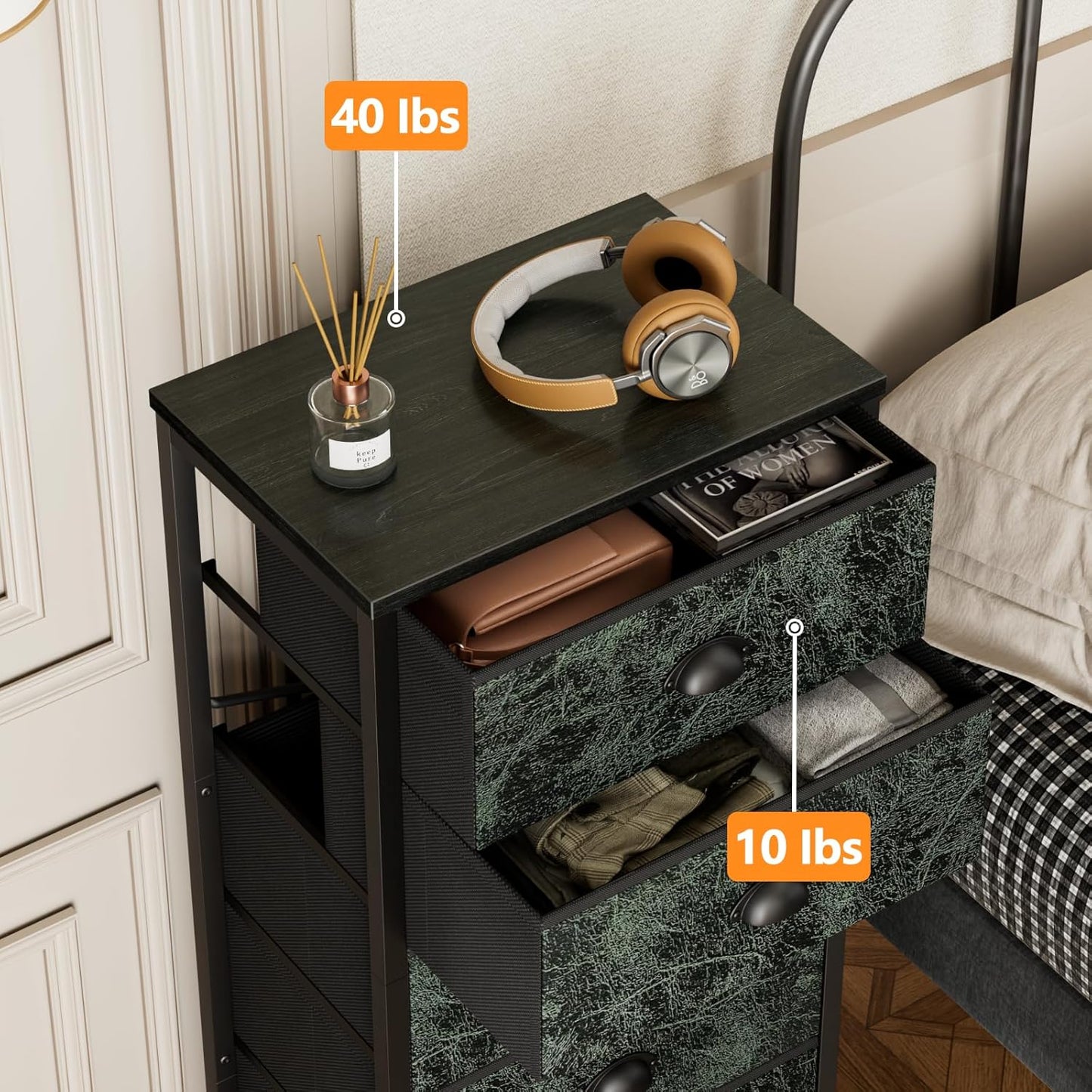 Vertical Dresser with 6 Drawers - Vintage Green Storage Tower Unit for Bedroom, Living Room, and Entryway