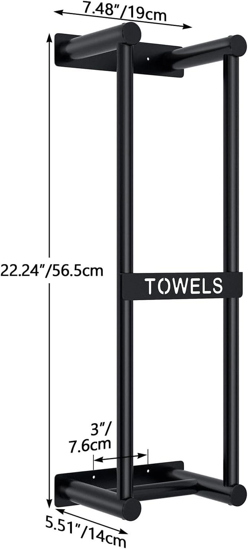 Towel Racks for Bathroom, Towel Storage for Small Bathroom, 22Inch Wall Towel Rack for Rolled Towels Folded Bath Towels, Black