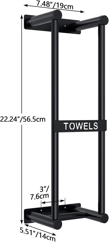 Towel Racks for Bathroom, Towel Storage for Small Bathroom, 22Inch Wall Towel Rack for Rolled Towels Folded Bath Towels, Black
