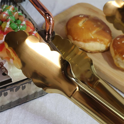 2 Pack 9 Inch Serving Tongs,Gold Salad Buffet Tongs,Stainless Steel Serving Utensils