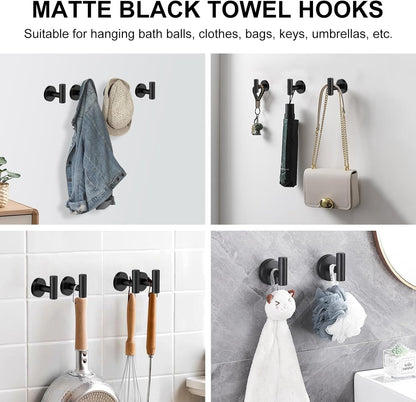 Towel Holder for Bathroom Wall Matte Black Bathroom Toilet Paper Roll Holders 304 Stainless Steel Shower Towel Hooks 4 Packs