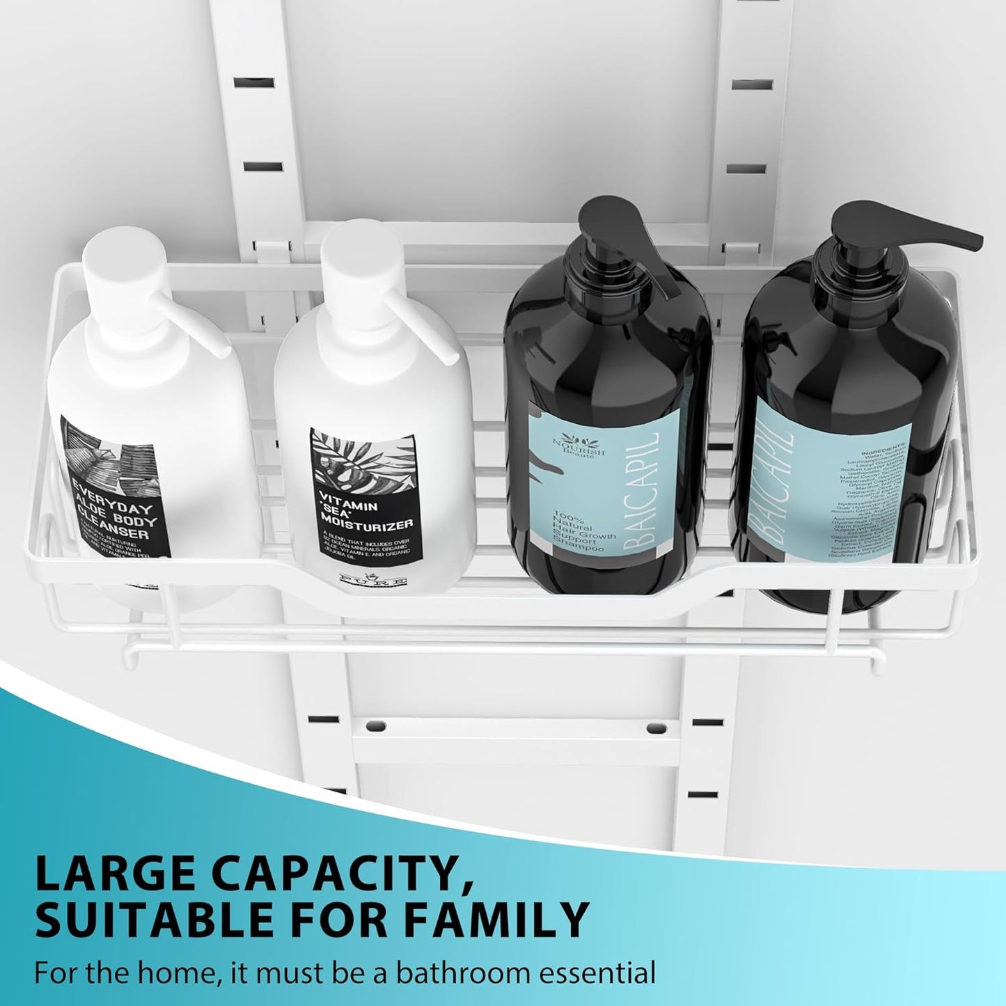 White over the Door Shower Caddy, 4-Tier Black Shower Head Rack Shelves, Home Decor Bathroom Accessories Organization, Shampoo Soap Holder