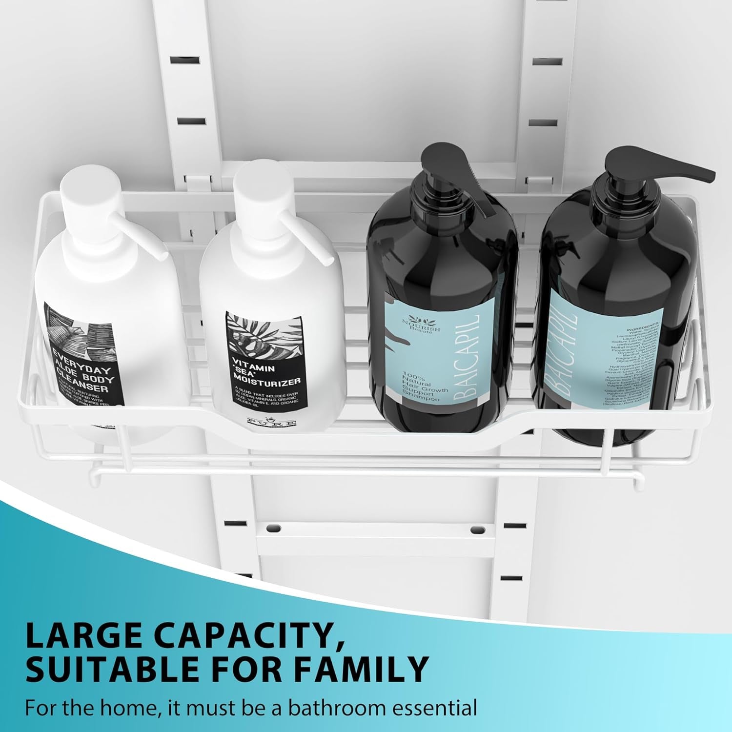 White over the Door Shower Caddy, 4-Tier Black Shower Head Rack Shelves, Home Decor Bathroom Accessories Organization, Shampoo Soap Holder