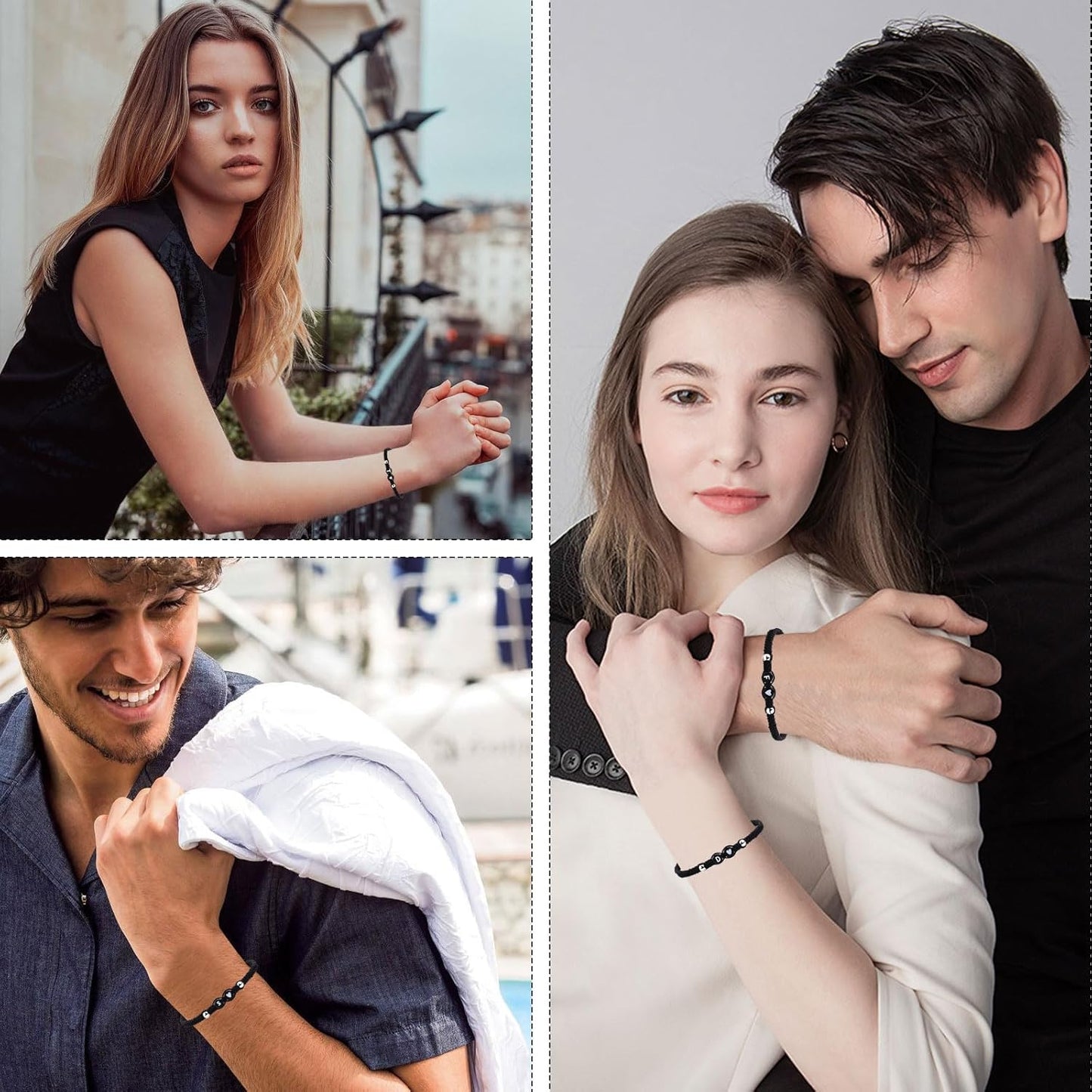 Black Rope Initial Bracelet for Men Women, 6Mm Beads 26 Letters A-Z Alphabet Handmade Adjustable Weaving Beadsbracelet for Couples Friends Mom Dad, Christmas Birthday Jewelry Gifts